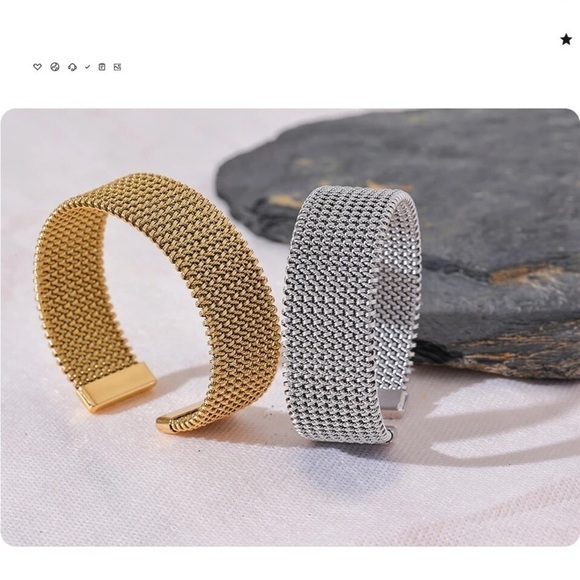 Wide Open Cuff Bangle for Women High Quality Statement Textured Mesh Bracelet - Picture 7 of 14